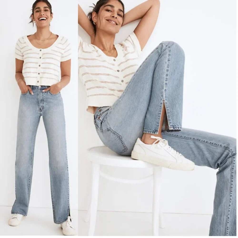 Madewell The Perfect Vintage Straight Side Slit Jeans Blue W 32 Applefield Wash